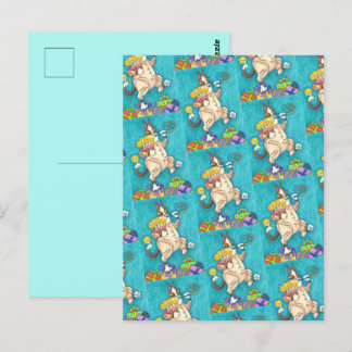 HISS N' FITZ KAT IN VERJAARDAGSKOSTUUM, CAKE & KAA BRIEFKAART