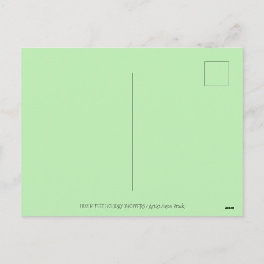 HISS N' FITZ KATTEN KERSTMIS WINKELEN, VEREN BOOM FEESTDAGENKAART (Achterkant)