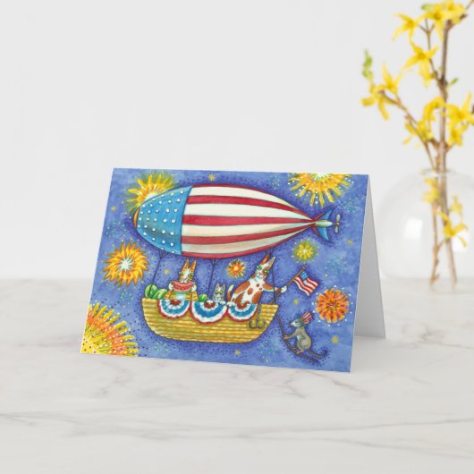 HISS N' FITZ KATTEN & MUIS IN 4 JULI ZEPPELIN KAART (Gele Bloem)