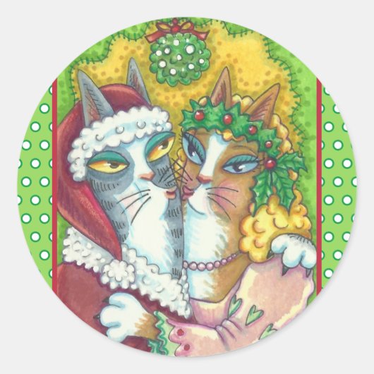 HISS N' FITZ KISSING CATS, SANTA CLAWS STICKERS (Voorkant)