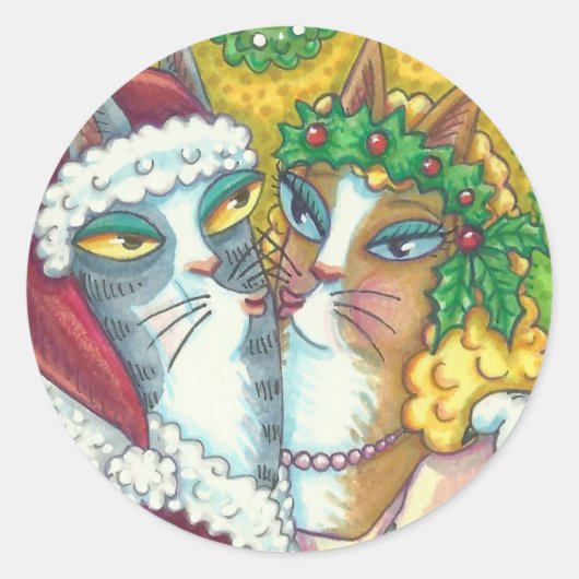 HISS N' FITZ KISSING CATS, SANTA CLAWS STICKERS (Voorkant)