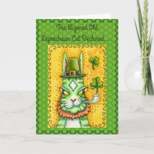 HISS N' FITZ LEPRECHAUN, ST. PADDY'S DAY FUNNY CAT FEESTDAGEN KAART (Voorkant)