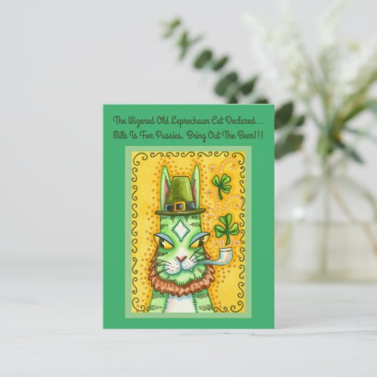 HISS N' FITZ LEPRECHAUN, ST. PADDY'S DAY FUNNY CAT FEESTDAGENKAART (Staand voorkant)