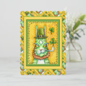 HISS N' FITZ LEPRECHAUN ST. PADDY'S FUNNY CAT Flat Feestdagenkaart (Staand voorkant)