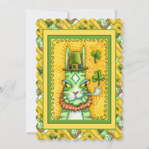HISS N' FITZ LEPRECHAUN ST. PADDY'S FUNNY CAT Flat Feestdagenkaart