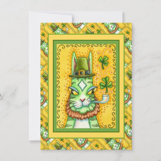HISS N' FITZ LEPRECHAUN ST. PADDY'S FUNNY CAT Flat Feestdagenkaart (Voorkant)