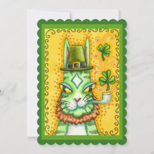 HISS N' FITZ LEPRECHAUN ST. PADDY'S FUNNY CAT Flat Feestdagenkaart