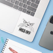 Hiss of Funny Angry Cat Sticker (Laptop met iPhone)