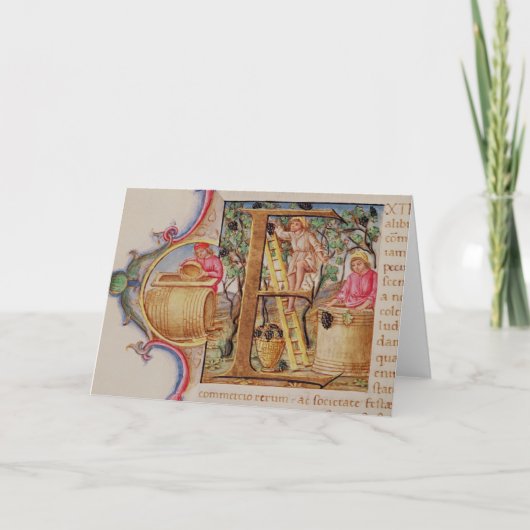 Historiated aanvankelijk "E die" druif het plukken Notitiekaartje (Voorkant)
