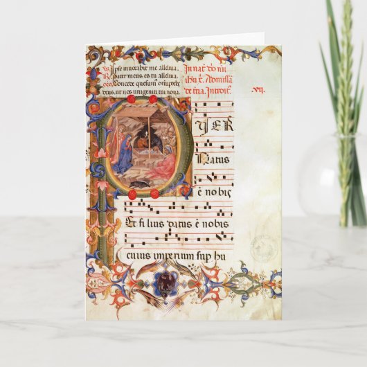 Historiated aanvankelijk "P die" de Geboorte van Feestdagen Kaart (Voorkant)