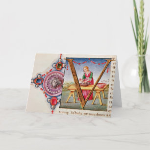 Historiated aanvankelijk "V die" afschilderen Notitiekaartje