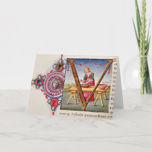 Historiated aanvankelijk "V die" afschilderen Notitiekaartje (Voorkant)