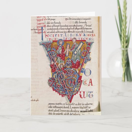 Historiated initiaal "V" die een scène weergeven Notitiekaartje (Voorkant)