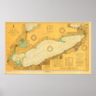 Historic 1918 Nautical Lake Erie Chart poster