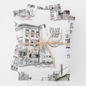 Historic Beer Taverns of Buffalo NY Pen & Ink Wra Inpakpapier Vel (In situ)