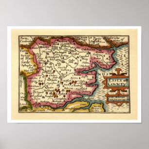 Historic Essex County Map, Engeland Poster