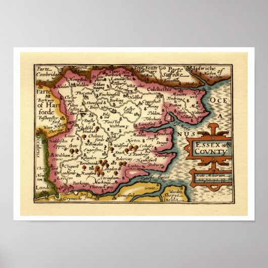 Historic Essex County Map, Engeland Poster (Voorkant)
