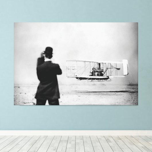 Historic First Flight Over Water - W. Wright 1909 Canvas Afdruk (Insitu (Houten vloer))