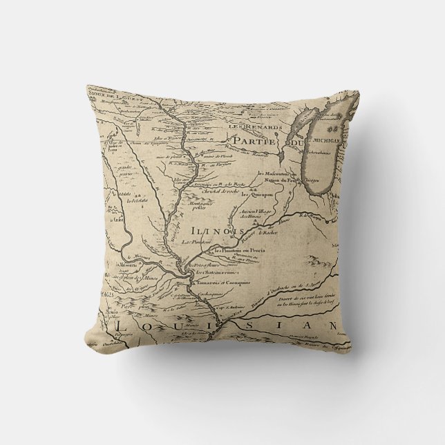 Historic Illinois Map van 1718 Kussen (Voorkant)