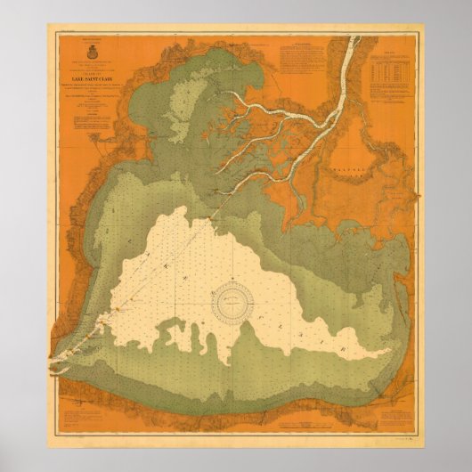 Historic Lake Saint Clair, MI Nautical Chart Poster (Voorkant)