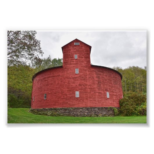 Historic Red Round Barn, Halcottsville, New York Foto Afdruk (Voorkant)