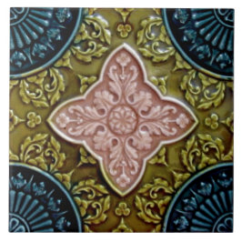 Historic Repro Roos, Green, Indigo Majolica Tegeltje