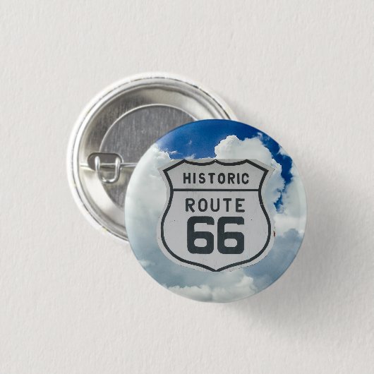 Historic Route 66 Shield, Wolken Achtergrond Butto Ronde Button 3,2 Cm (Voorkant /achterkant)