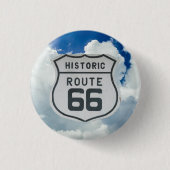 Historic Route 66 Shield, Wolken Achtergrond Butto Ronde Button 3,2 Cm (Voorkant)