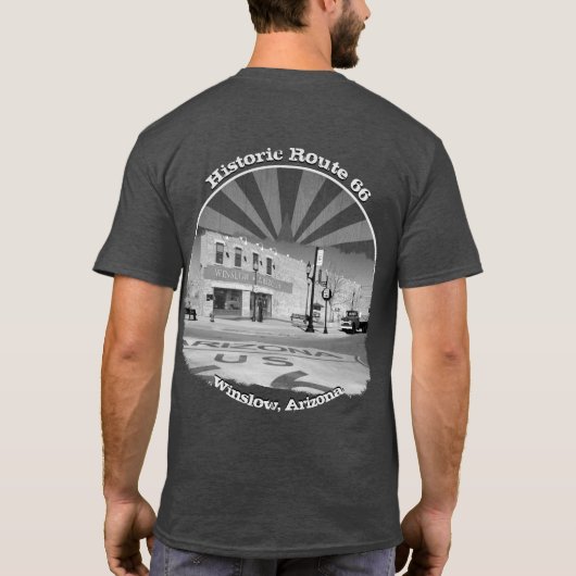 Historic Route 66 Winslow Arizona Black White T-shirt (Achterkant)