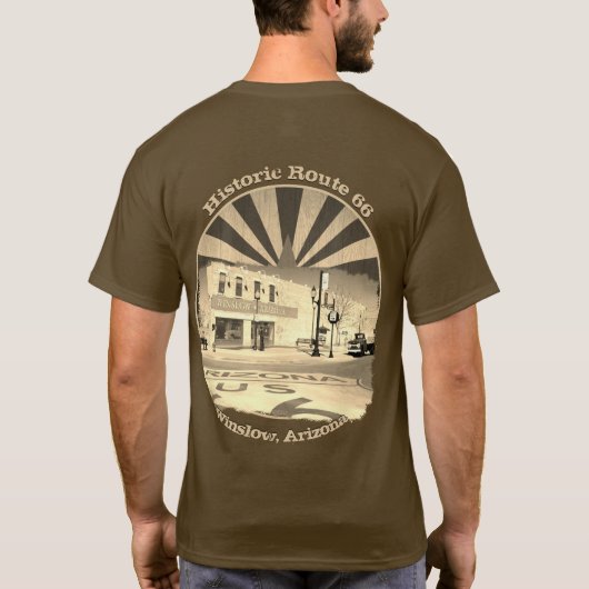 Historic Route 66 Winslow Arizona Front Back Sepia T-shirt (Achterkant)