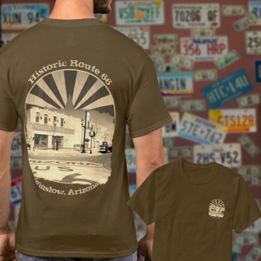 Historic Route 66 Winslow Arizona Front Back Sepia T-shirt