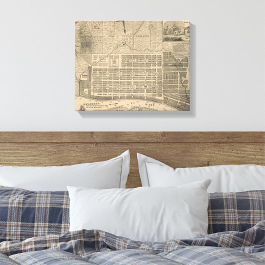 Historic Savannah Map Home Decor Wrapped Canvas (Insitu (Slaapkamer))