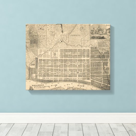 Historic Savannah Map Home Decor Wrapped Canvas (Insitu (Houten vloer))