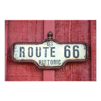Historic US Route 66 Sign on Red Foto Afdruk