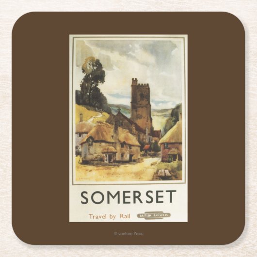 Historic Village Scene British Railway Poster Kartonnen Onderzetters (Voorkant)