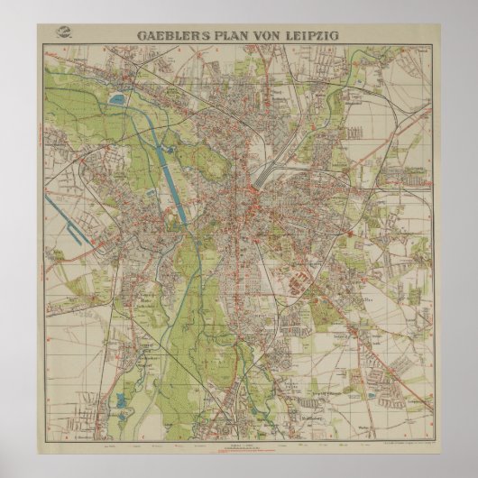 Historical Map of Leipzig by Gaebler 1940 Edition Poster (Voorkant)