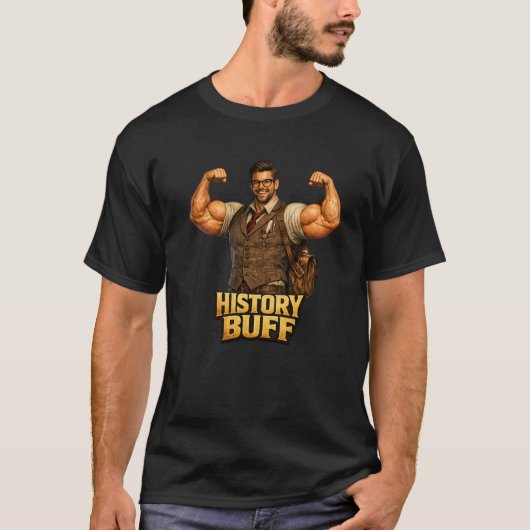Historicus Grappig Nerdy Bodybuilder Spierbundel T-shirt (Voorkant)