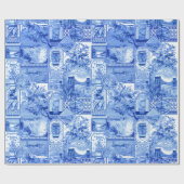 Historisch  blauw en witte Japonaiserie Cadeaupapier (Vlak)