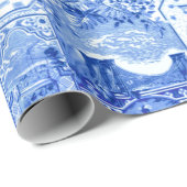 Historisch  blauw en witte Japonaiserie Cadeaupapier (Rol Hoek)
