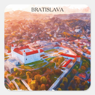 Historisch Bratislava Slowakije - Watercolorskylin Vierkante Sticker