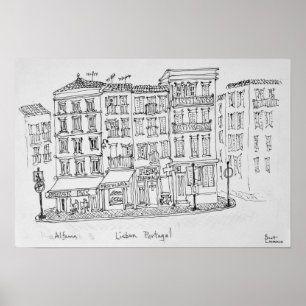 Historisch district van Alfama Lissabon, Portuga Poster