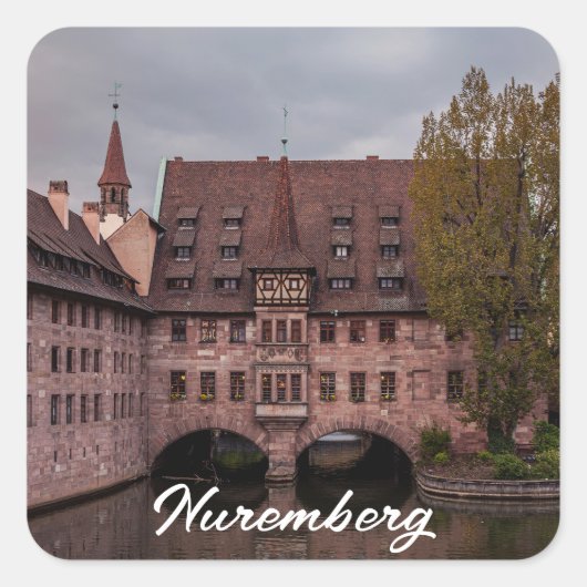 Historisch gebouw bij zonsondergang in Neurenberg, Vierkante Sticker (Voorkant)