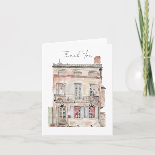 Historisch gebouw New Orleans Waterverf Bedankkaart (Voorkant)