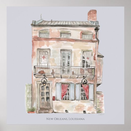 Historisch gebouw New Orleans Waterverf Poster (Voorkant)
