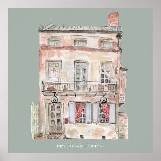 Historisch gebouw New Orleans Waterverf Poster (Voorkant)
