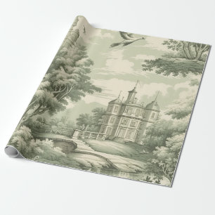 Historisch groen Frans landschapsdessin Toile Cadeaupapier