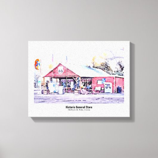 Historisch Route 66 Arizona General Store Waterver Canvas Afdruk (Voorkant)