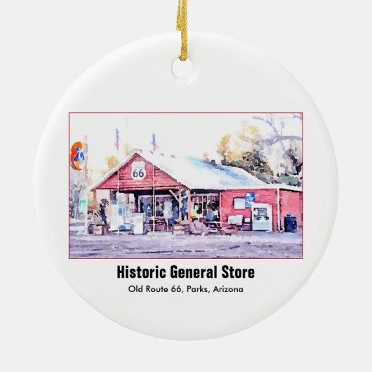 Historisch Route 66 Arizona General Store Waterver Keramisch Ornament (Achterkant)