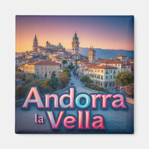 Historisch stadsgezicht van Andorra la Vella bij z Magneet