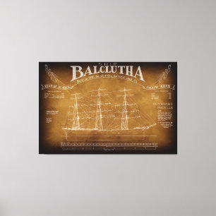 Historisch volschip BALCLUTHA Blauwdruk 1886 Canvas Afdruk